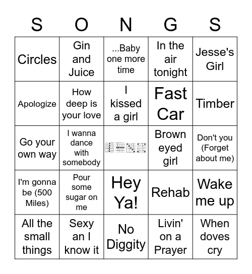 Country Covers of Pop Bingo Card
