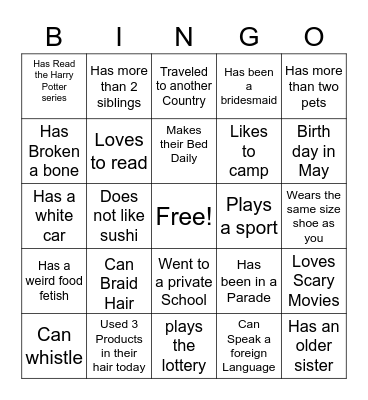 Find Someone Who...... Bingo Card