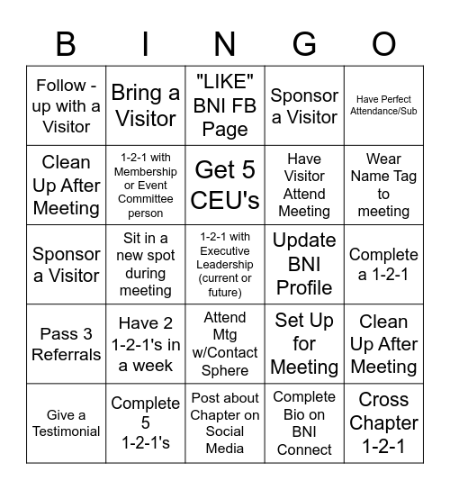 BNI BINGO Card