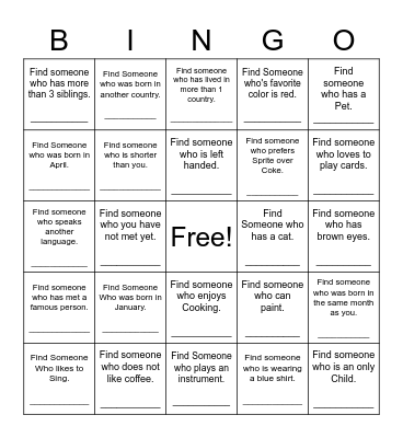 Find Someone Who Bingo Card