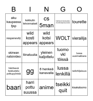 hyvät herrat Bingo Card