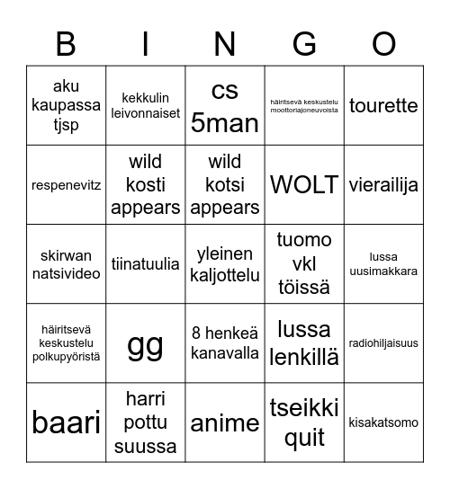 hyvät herrat Bingo Card