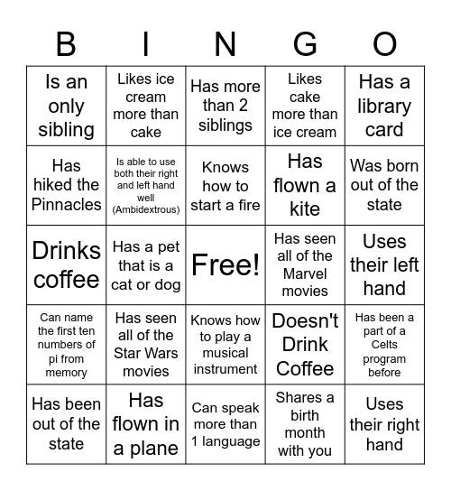 Find Someone Who... Bingo Card