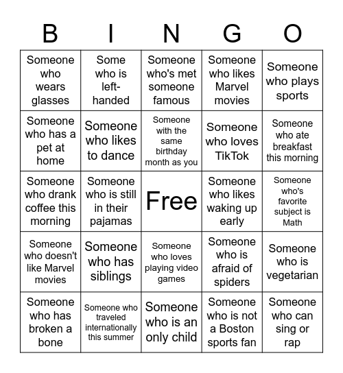 Human Bingo Card