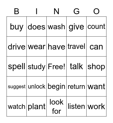 VERBS 2 Bingo Card