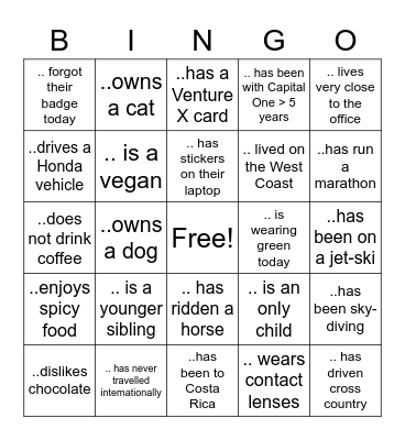 Ice Breaker Bingo Card