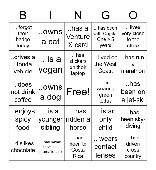 Ice Breaker Bingo Card