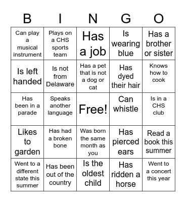 Back to School BINGO Card