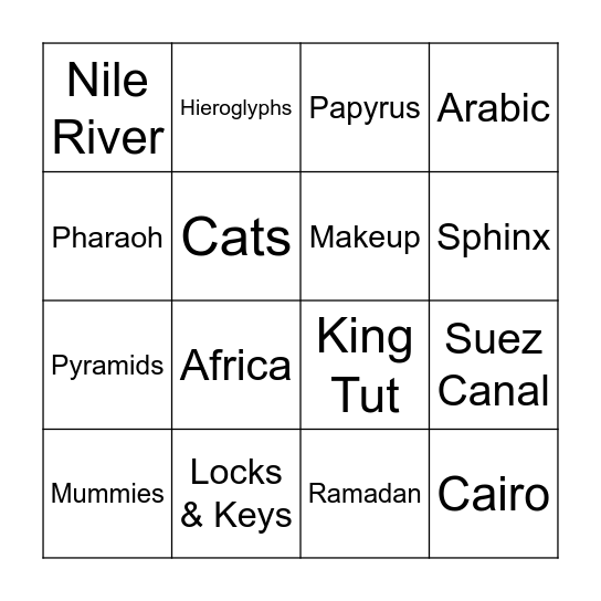 EGYPT Bingo Card