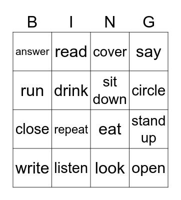 Classroom Instructions Bingo Card