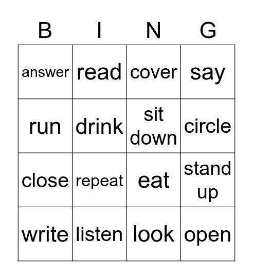 Classroom Instructions Bingo Card