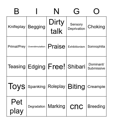 Kink Bingo Card
