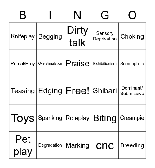 Kink Bingo Card