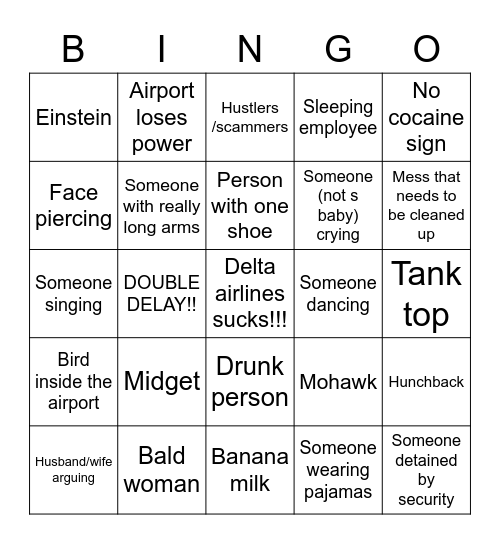 Airport Bingo Card