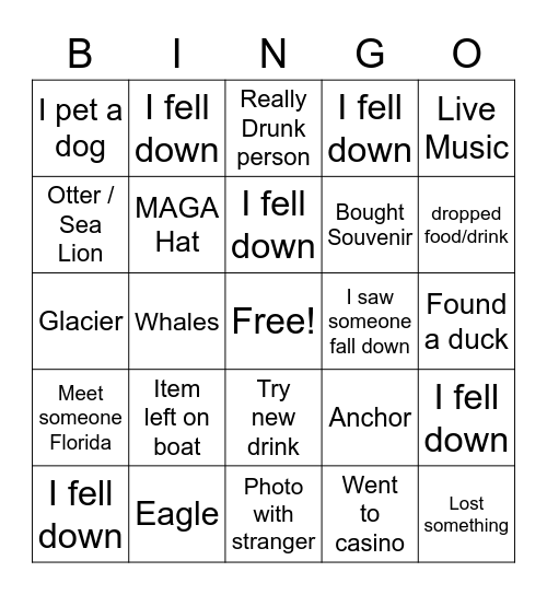 Alaska Cruise Bingo Card