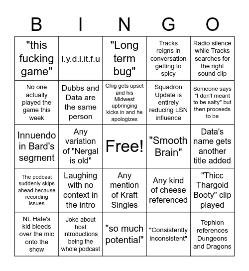 Loose Screws Podcast Bingo Card