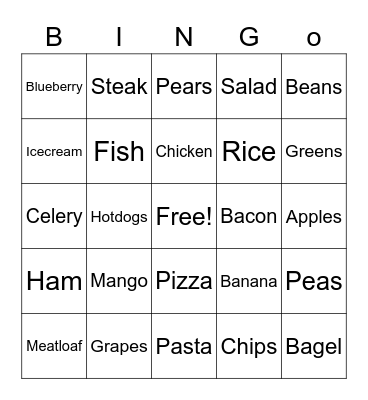 Food Bingo Card