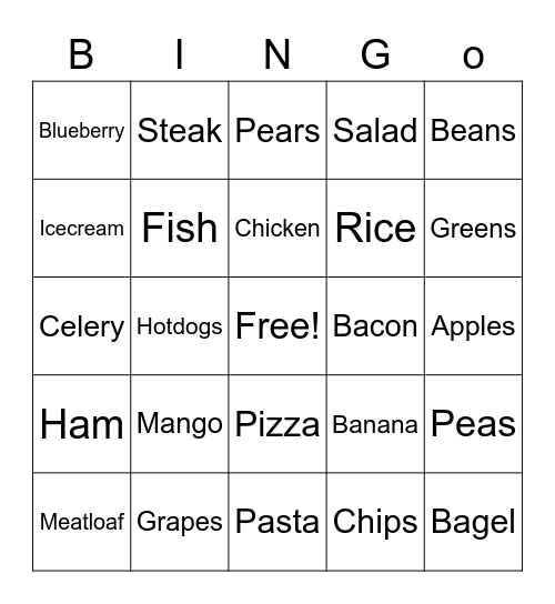 Food Bingo Card