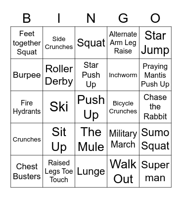Fitness Bingo Card