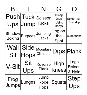 Bingo Fitness Bingo Card