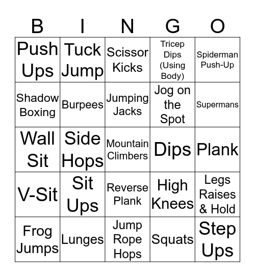 Bingo Fitness Bingo Card