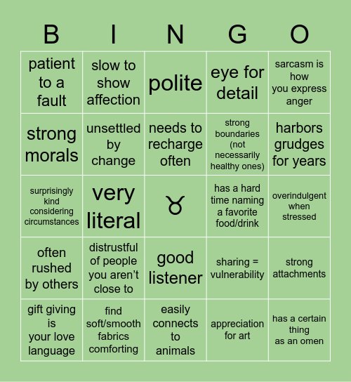 TAURUS BINGO Card