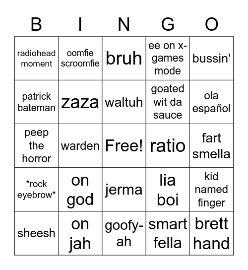 Sofia's Gen Z Bingo Card