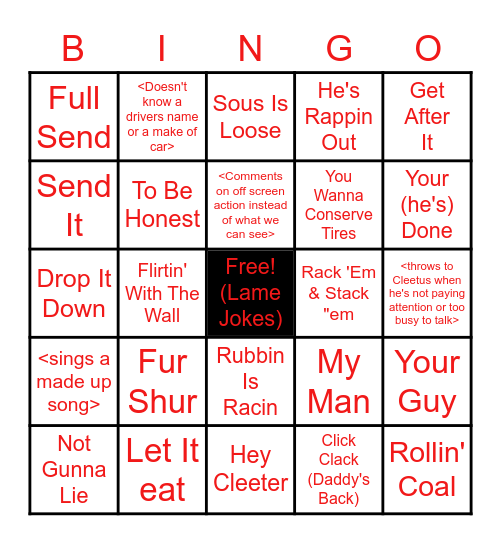 Nick & Jarod Announcing Bingo Card