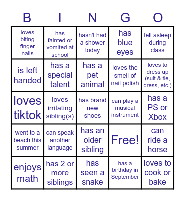 back to school Bingo Card