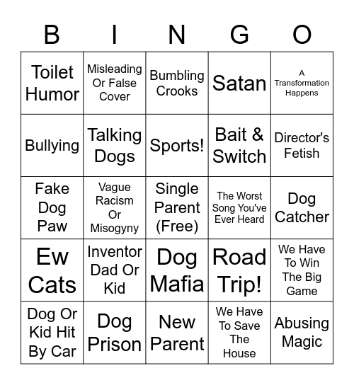 Dog Movie Bingo Card