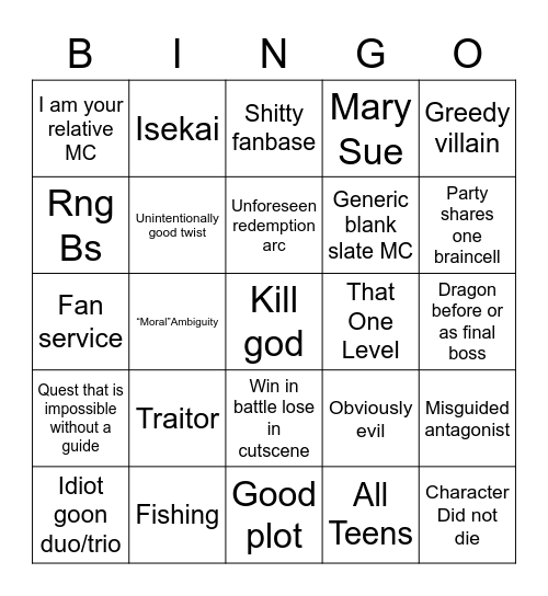 Jrpg Bingo Card