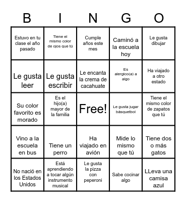 Encuentra un AMIGO Bingo Card