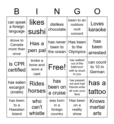 Human Bingo Card