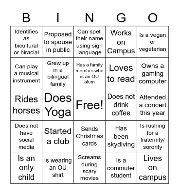 Human Bingo Card