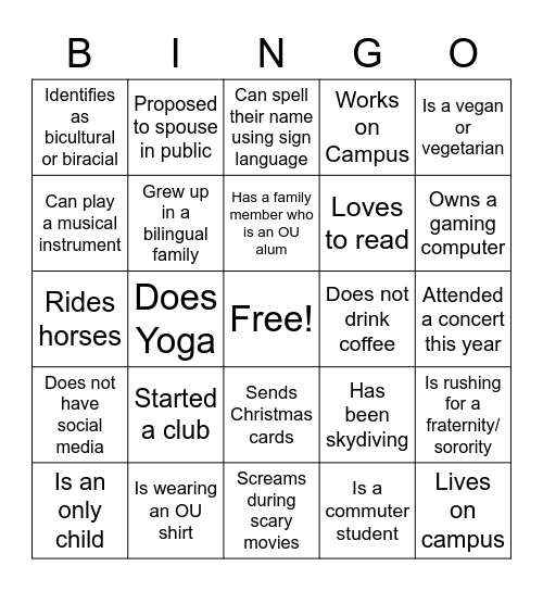 Human Bingo Card