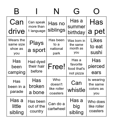 "Find Someone Who" Bingo Card