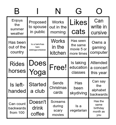Human Bingo Card