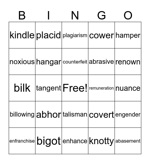 1 MP vocabulary Bingo Card