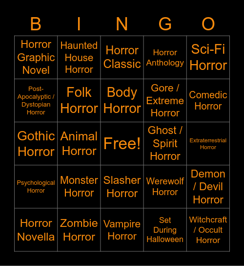 Halloween Horror Bingo Card