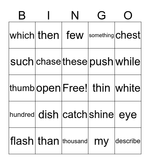 Spelling Word Bingo-w9 Bingo Card
