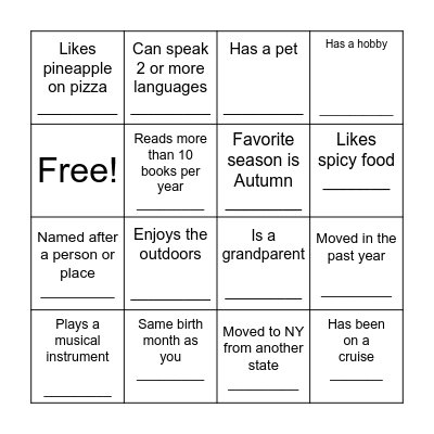 Icebreaker Bingo Card