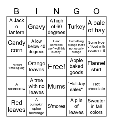 Fall Bingo Card