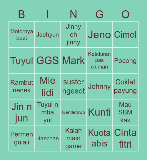 Jaewook Bingo Card