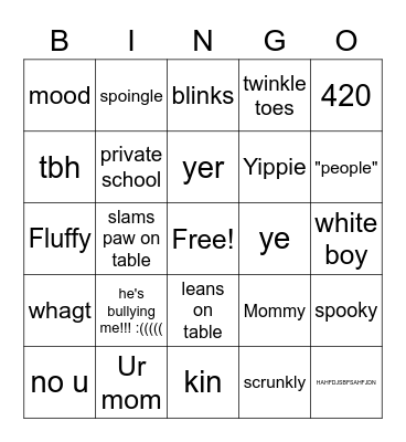 the idiots' bingo!! Bingo Card