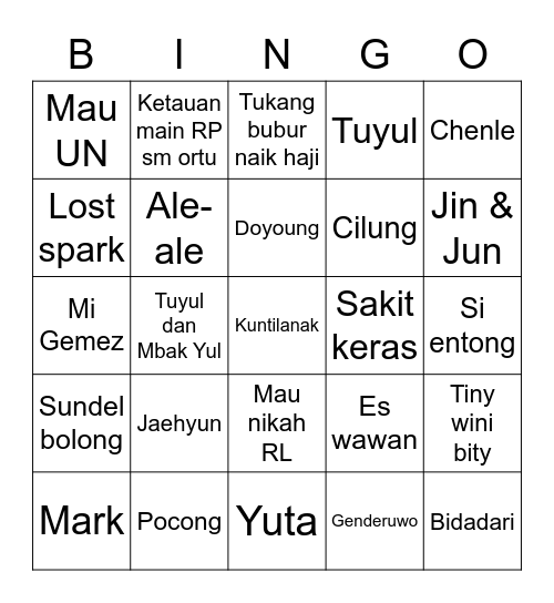 D's Bingo Card