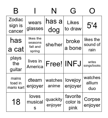 Carlys Bingo board Bingo Card