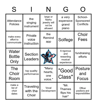 Choir Handbook "Singo" Bingo Card