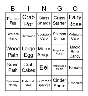 Stardew Valley Bingo Card