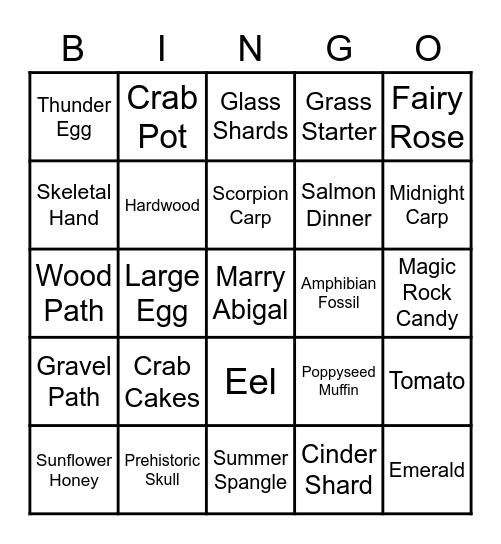 Stardew Valley Bingo Card