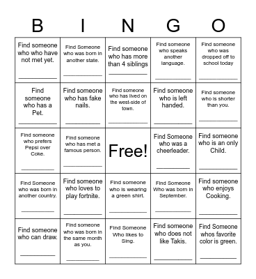 Find Someone Who Bingo Card